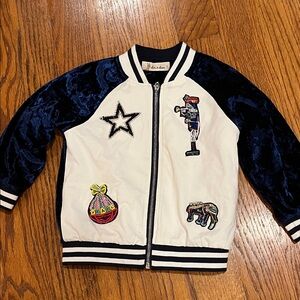 Doe a dear toddler girl size 5 jacket with patches blue sleeves
